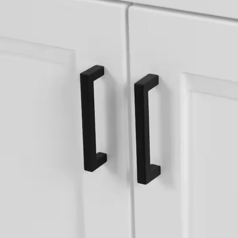 Sleek White Vanity with Black Handles